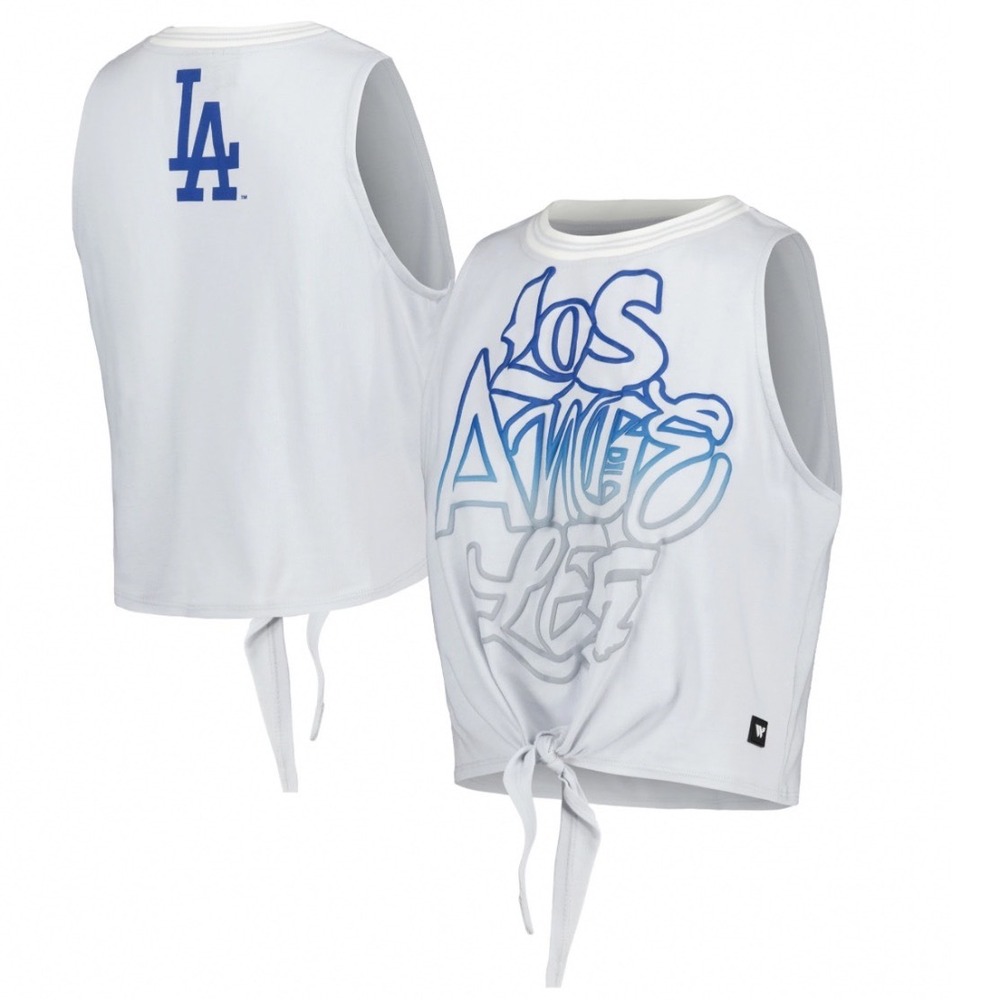 The Wild Collective MLB‎ Los Angeles Dodgers Twist Tie Front Tank Top Grey L